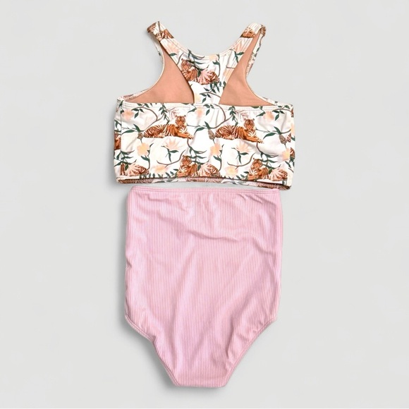Kortni Jeane Girls Size 5 Two-Piece Swimsuit – Tigers + Pink Ribbed - Picture 2 of 8